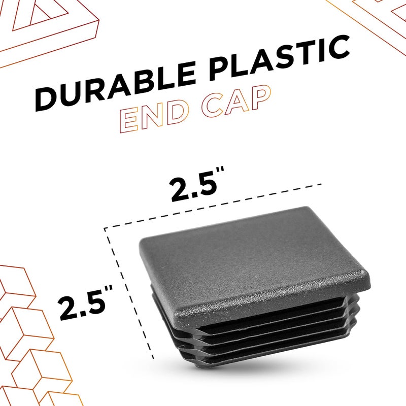 Prescott Plastics 2 1/2â€ (63.5mm) Outer Perimeter Ribbed Plastic Hole Plugs, Square Black Metal Tubing End Caps, Strong Furniture Leg Inserts, Impact & Weather Resistant, Made in The USA - 10 Pack - Image 2